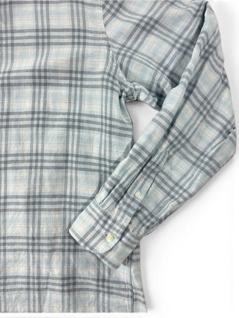 Men’s Banana Republic Light Blue Plaid Linen Blend Long-Sleeve Button-Down Shirt